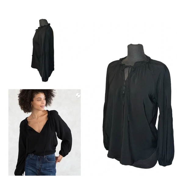 Lovestitch Black peasant Black Blouse Poet Sleeves sz Small - Picture 1 of 5